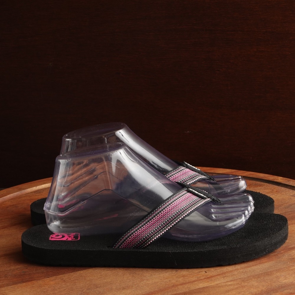 Teva Sandals Womens SZ 10 BLK Pink Mush II Flip Flop Beach Pool Travel Shoe 4198